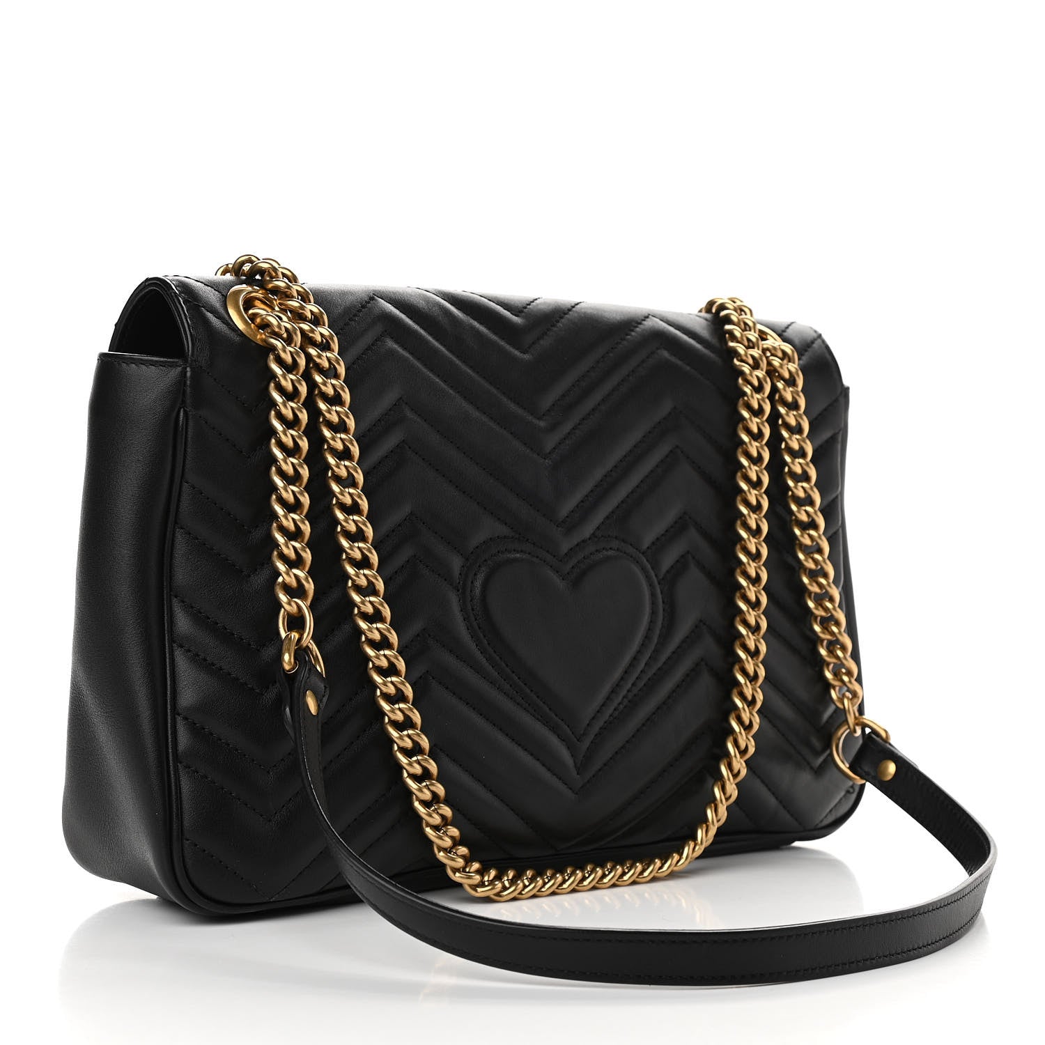 Gucci Calfskin Matelasse Medium GG Marmont Shoulder Bag Black 3 of 10
