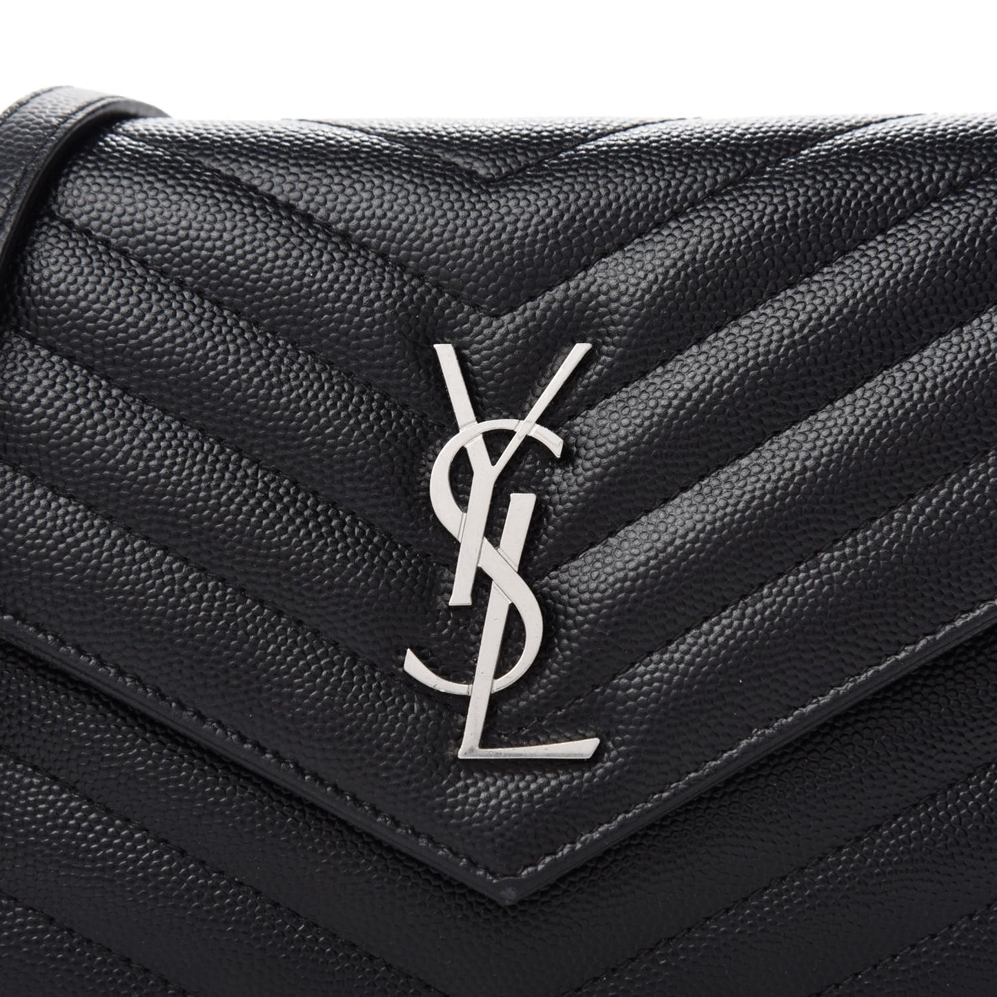Grain De Poudre Matelasse Chevron Monogram Envelope Chain Wallet Black