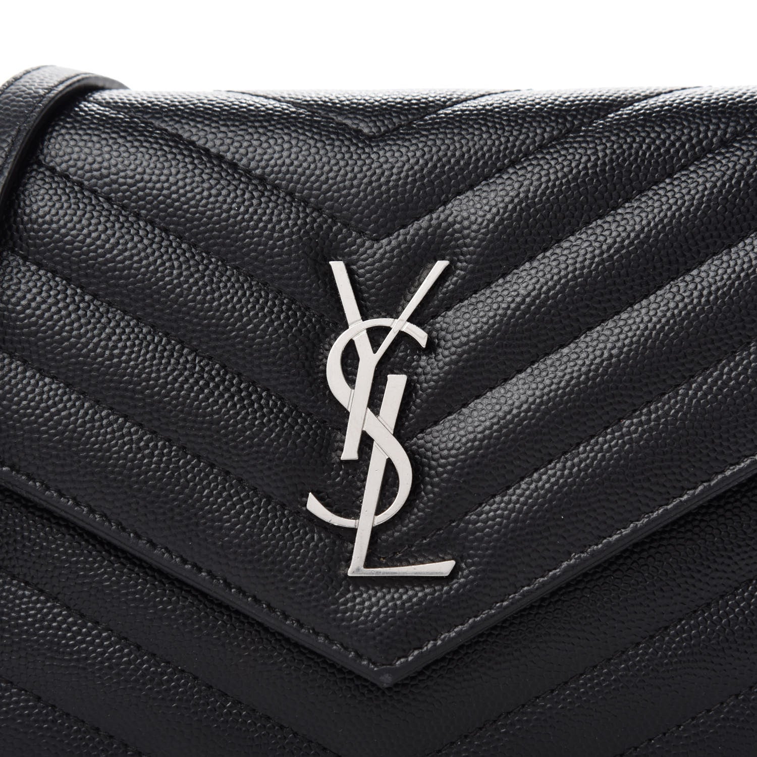 Saint Laurent Grain De Poudre Matelasse Chevron Monogram Envelope Chain Wallet Black 11 of 12