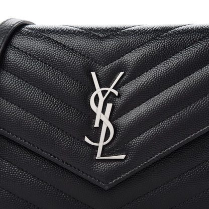 Saint Laurent Grain De Poudre Matelasse Chevron Monogram Envelope Chain Wallet Black 11 of 12