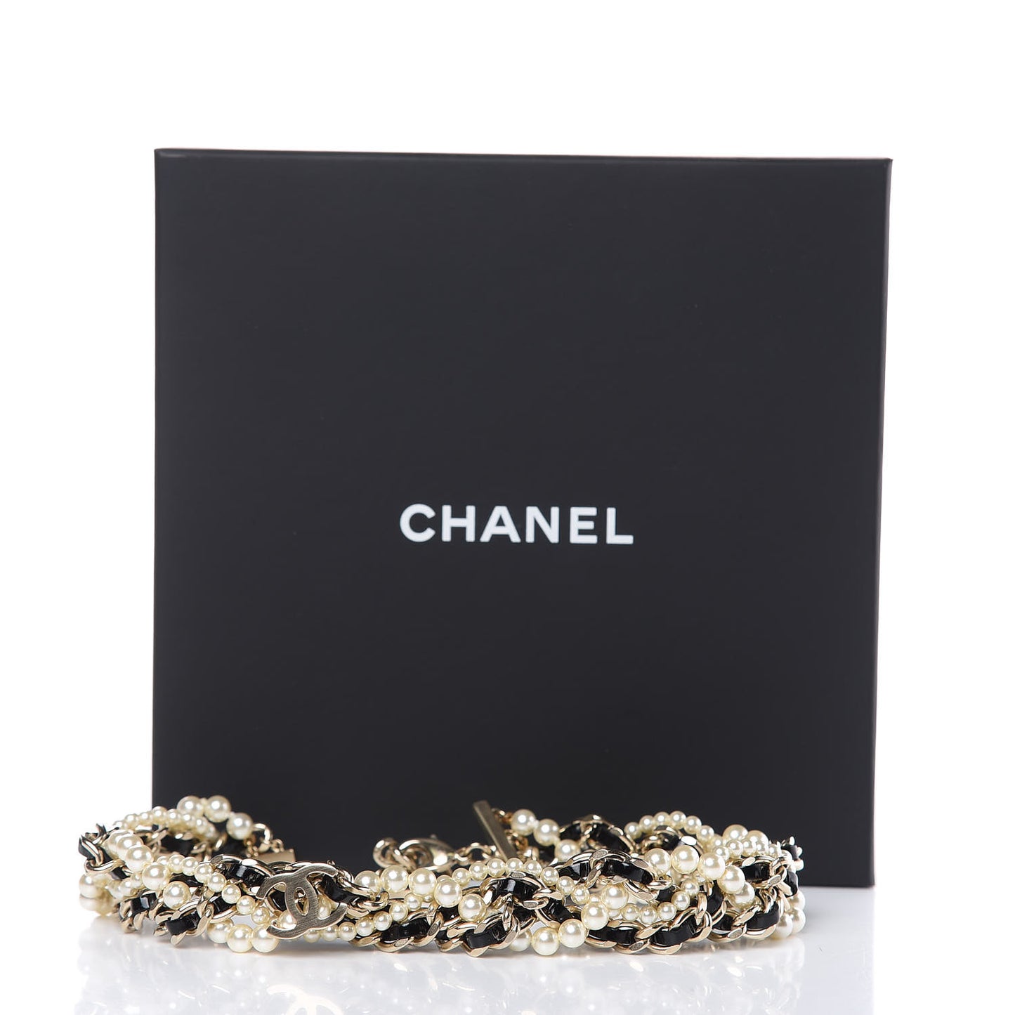 Pearl CC Chain Choker Necklace Black Gold