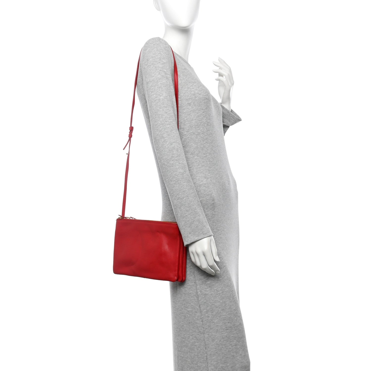 Celine Lambskin Large Trio Crossbody Bag Red 2 of 19