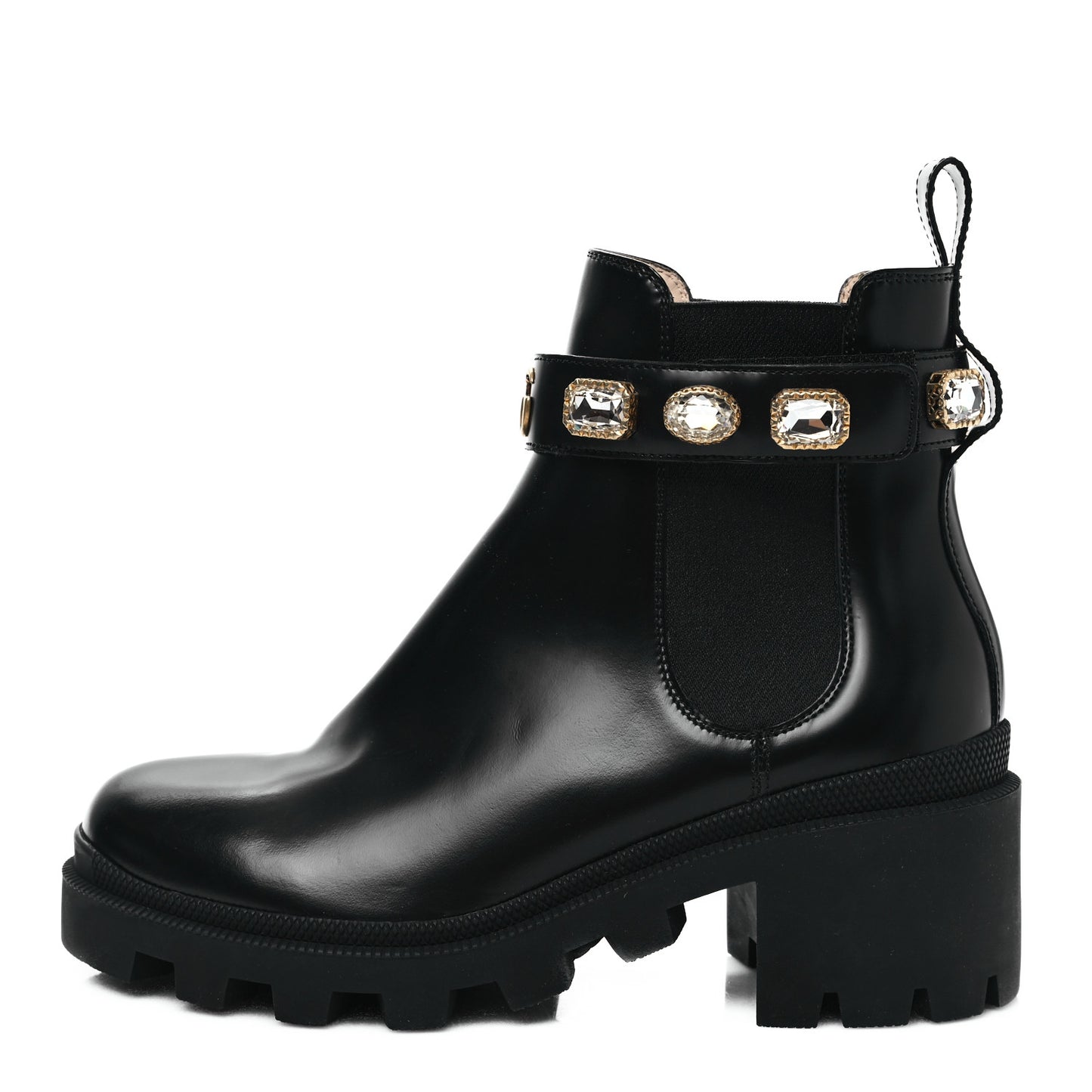 Calfskin Crystal GG Trip Chelsea Ankle Boots 38.5 Black