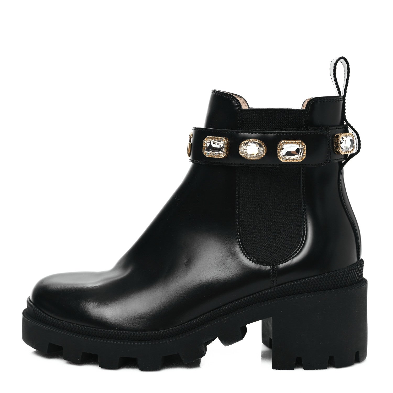 Gucci Calfskin Crystal GG Trip Chelsea Ankle Boots 38.5 Black 1 of 8