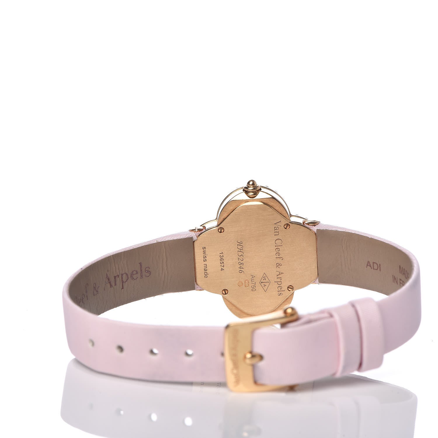 Van Cleef & Arpels 18K Yellow Gold Satin Mother of Pearl 26mm Alhambra Quartz Watch Pink 4 of 9