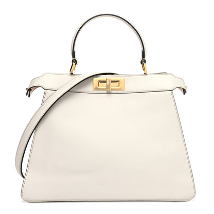 Fendi Vitello Seta Shiny Nappa Medium Peekaboo I SEE U Satchel White Ice Light Rose 1 of 12