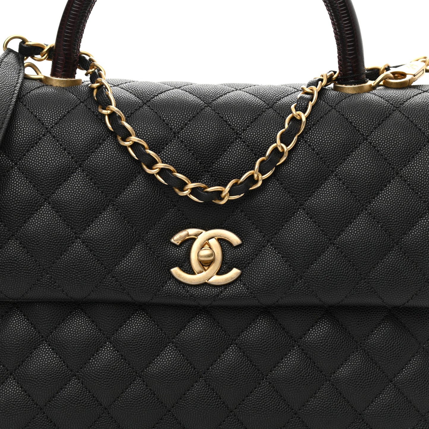 Caviar Lizard Quilted Medium Coco Handle Flap Black