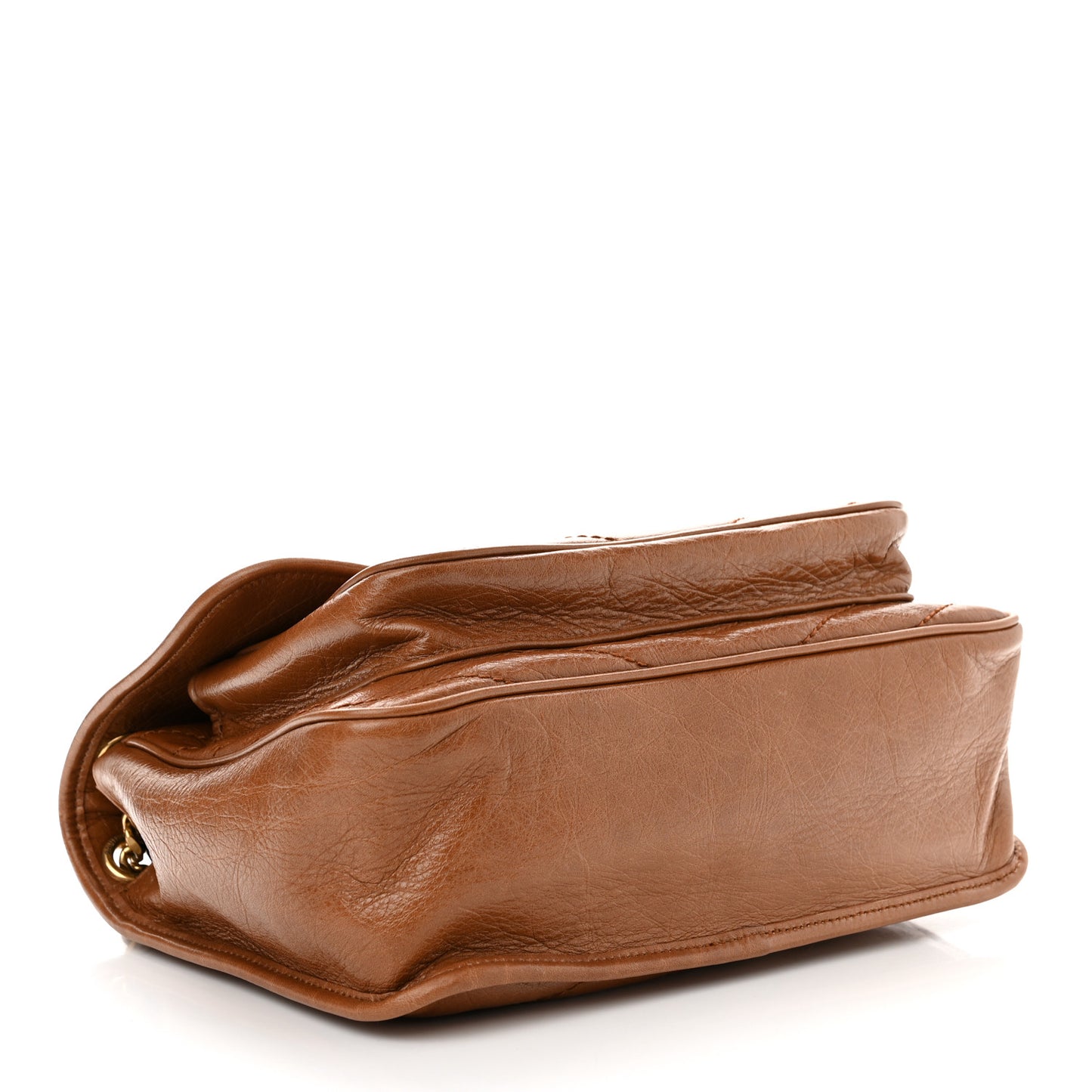 Crinkled Calfskin Matelasse Monogram Medium Niki Chain Satchel Light Caramel