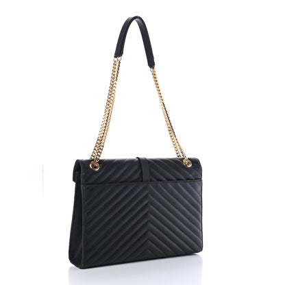 Saint Laurent Grain De Poudre Matelasse Chevron Large Monogram Satchel Black 2 of 4