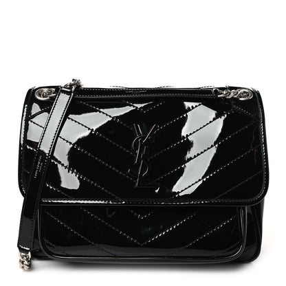 Saint Laurent Faux Patent Matelasse Monogram Medium Niki Chain Satchel Black 1 of 7
