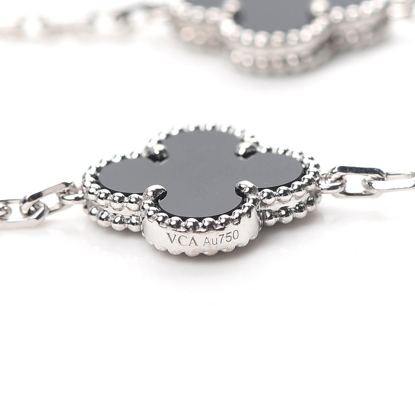 18K White Gold Diamond Black Onyx 5 Motifs Vintage Alhambra Bracelet