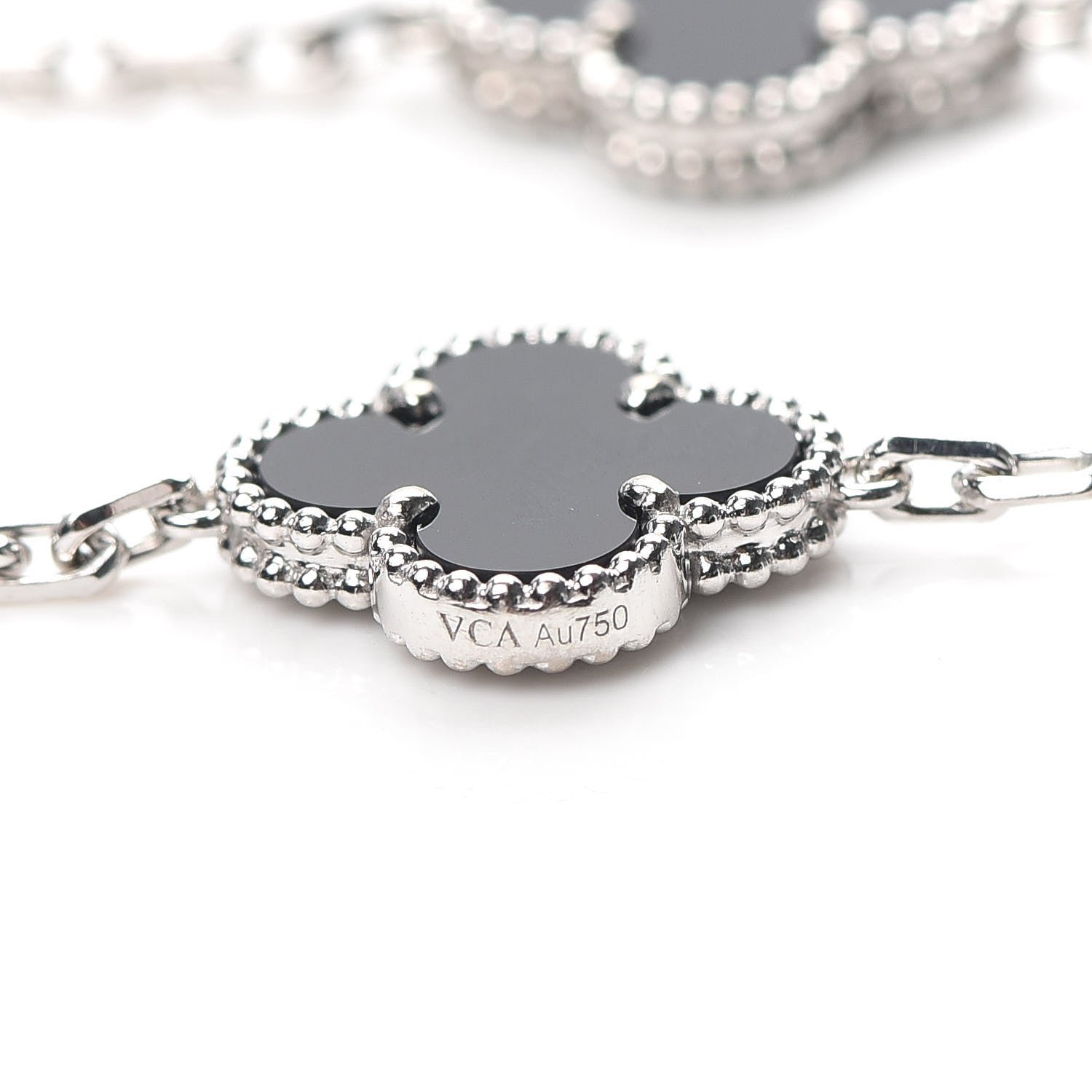 Van Cleef & Arpels 18K White Gold Diamond Black Onyx 5 Motifs Vintage Alhambra Bracelet 5 of 8
