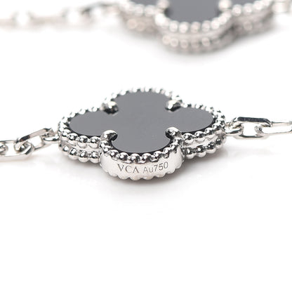 Van Cleef & Arpels 18K White Gold Diamond Black Onyx 5 Motifs Vintage Alhambra Bracelet 5 of 8