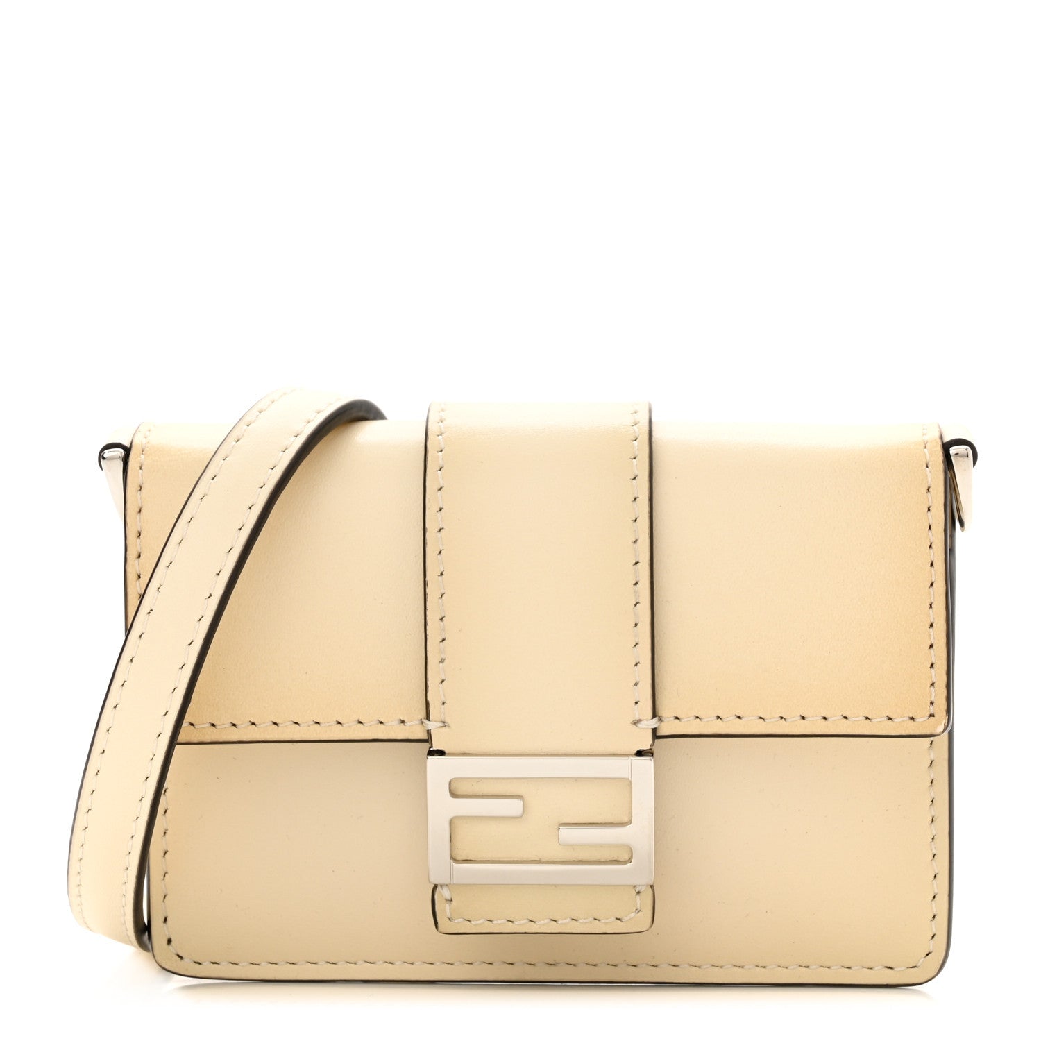 Fendi Vitello King Tamponato Micro Flat Baguette White Ice 1 of 9