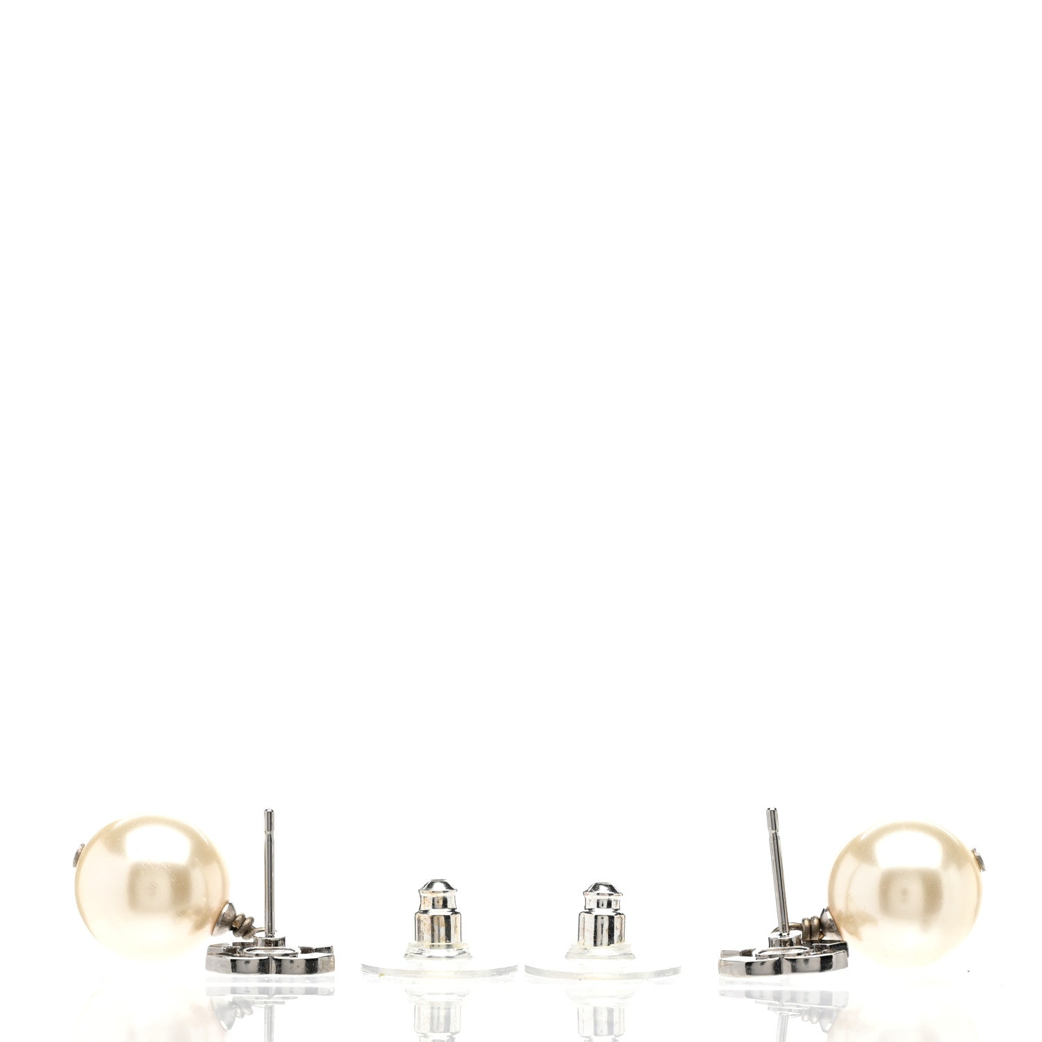 Chanel Crystal Pearl CC Drop Earrings Silver Pearly White 3 of 5