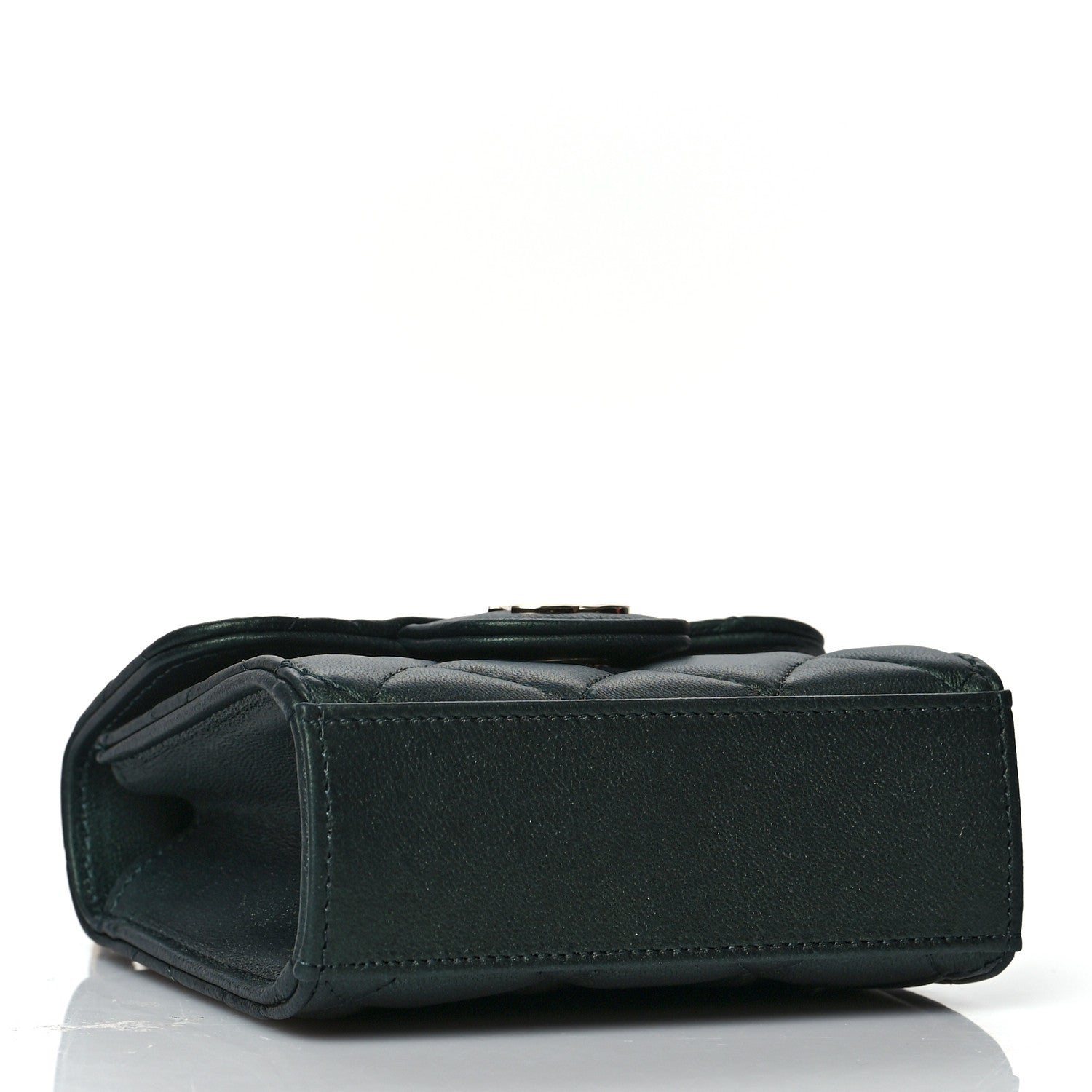 Chanel Iridescent Lambskin Quilted Top Handle Flap Clutch With Chain Dark Green 4 of 10