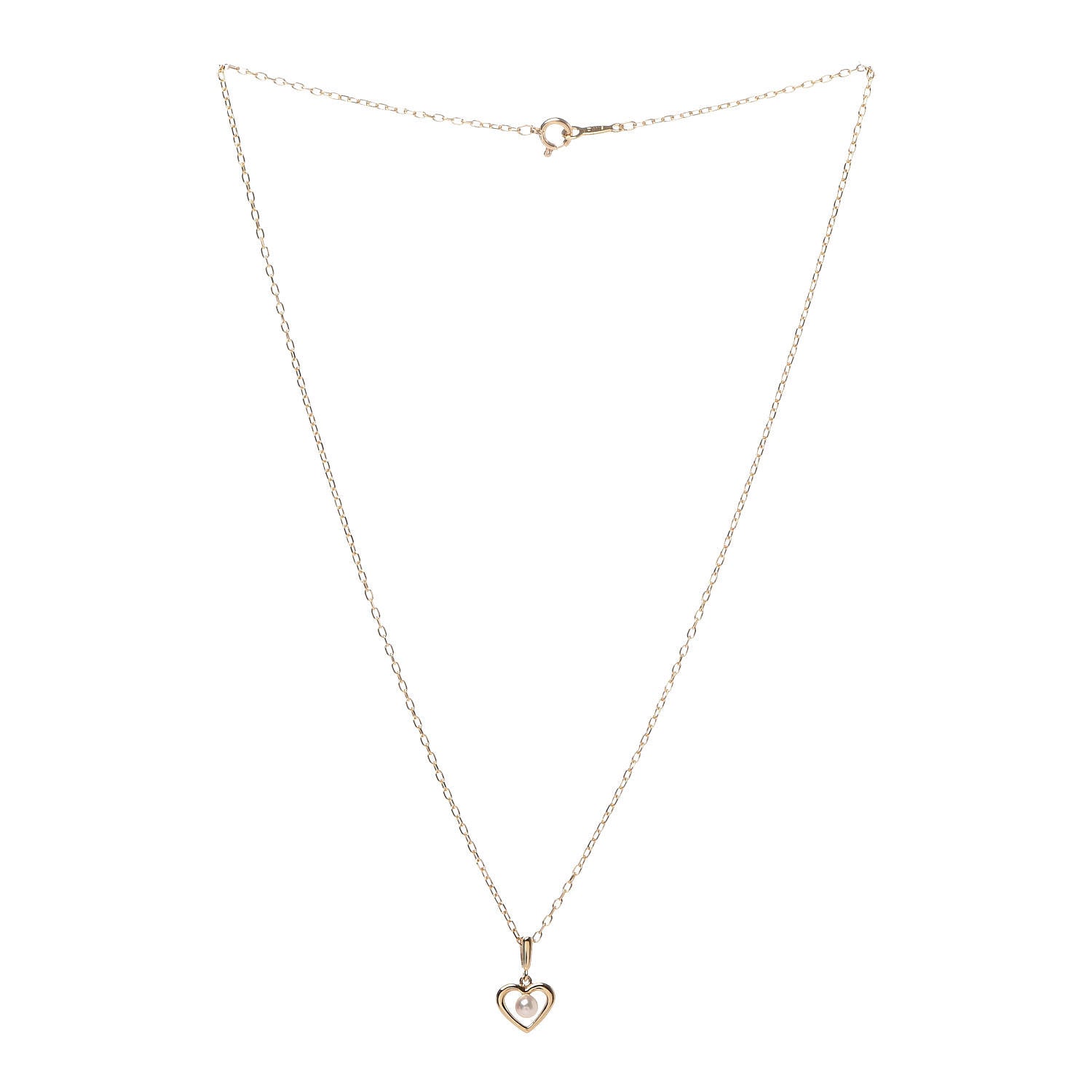 Mikimoto 18K Yellow Gold Akoya Pearl 3.5mm Heart Pendant Necklace 3 of 6