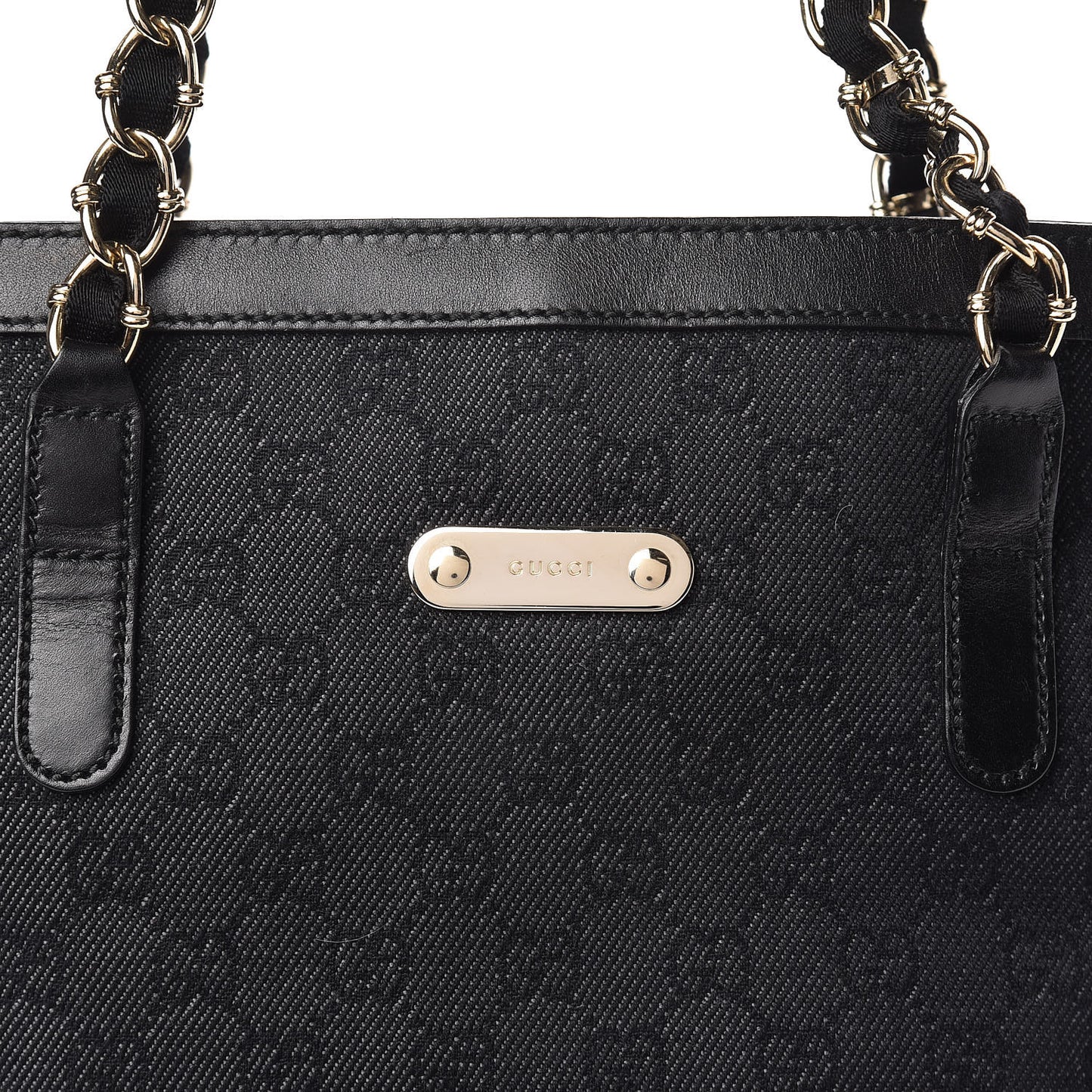 Denim Monogram Chain Bucket Tote Black