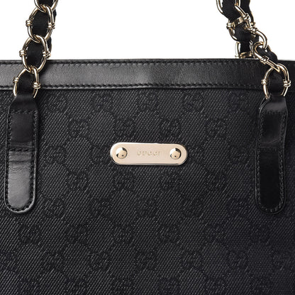 Gucci Denim Monogram Chain Bucket Tote Black 8 of 10