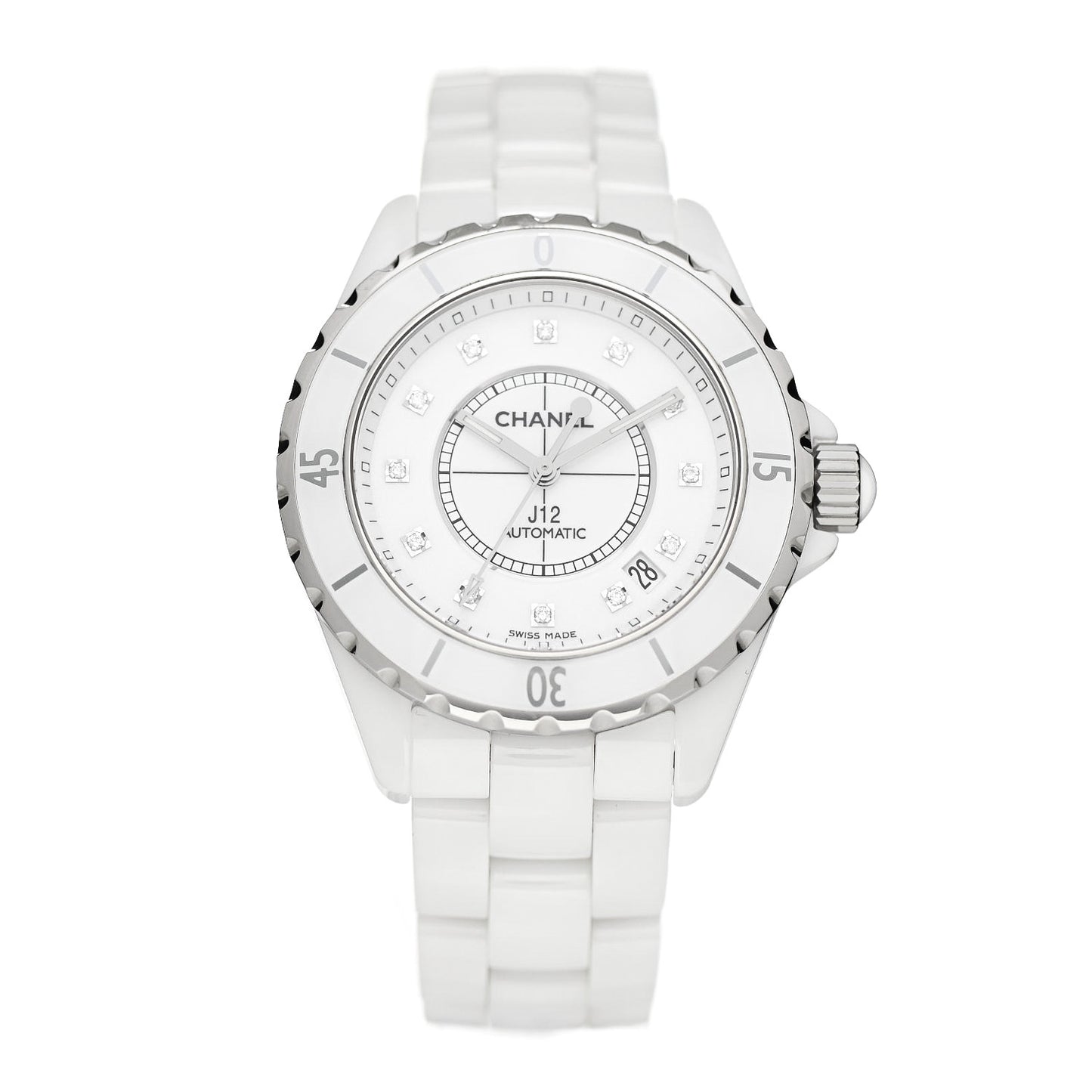 Stainless Steel Ceramic Diamond 38mm J12 Automatic Watch White