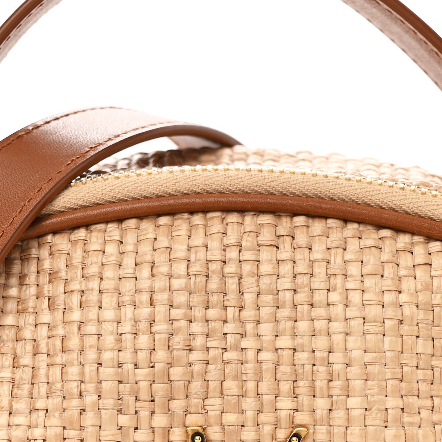 Raffia Calfskin Round Camera Bag Golden Ecru Brick