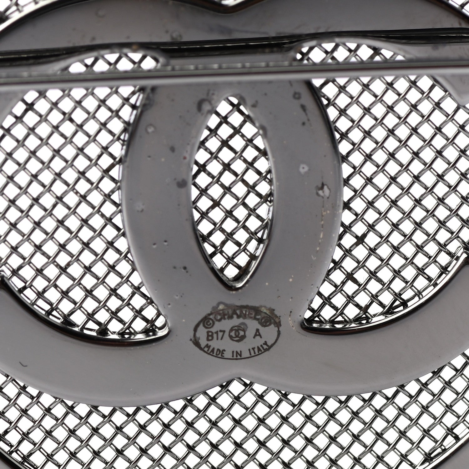 Chanel Mesh Circle CC Brooch Silver 4 of 5