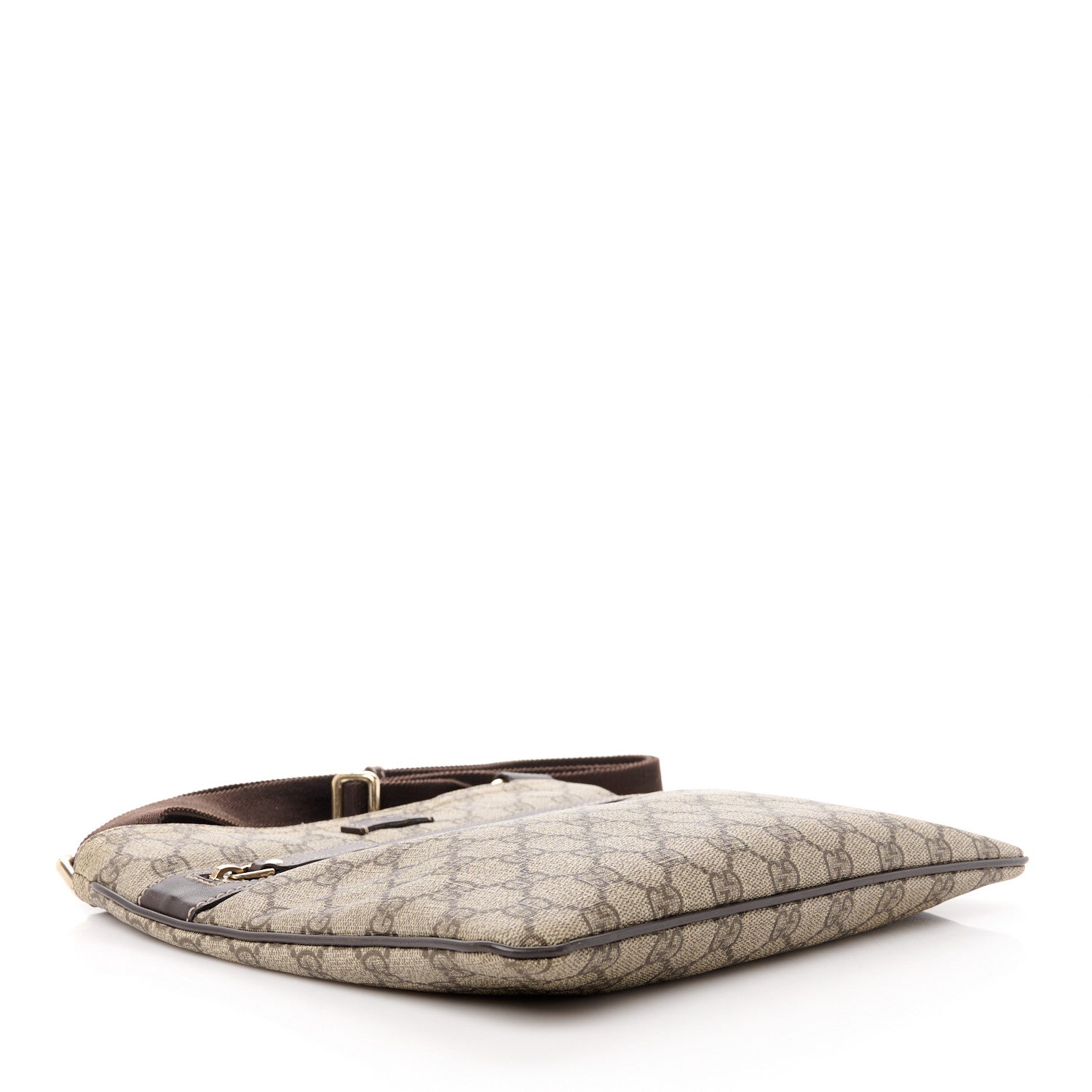 Gucci GG Supreme Monogram Selleria Calfskin Small Flat Side Zip Messenger Bag Beige Ebony Cocoa Dark Chocolate 4 of 11