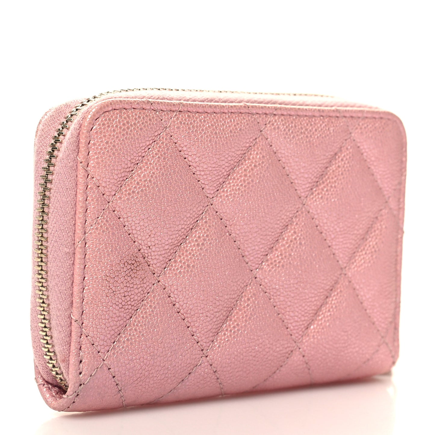 Iridescent Caviar Quilted Zip Coin Purse Pink