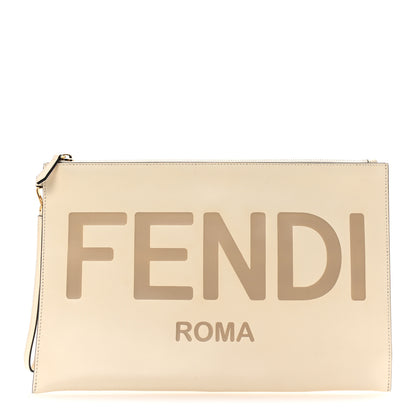 Fendi Vitello King Logo Embossed Large Flat Pouch White Ice 1 of 6