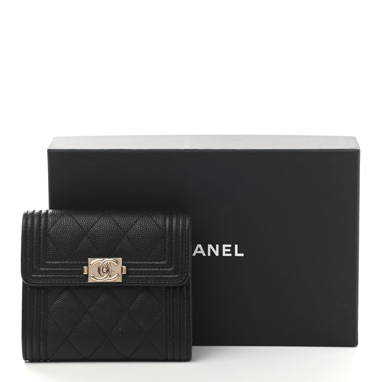 Caviar Quilted Compact Boy Wallet Black