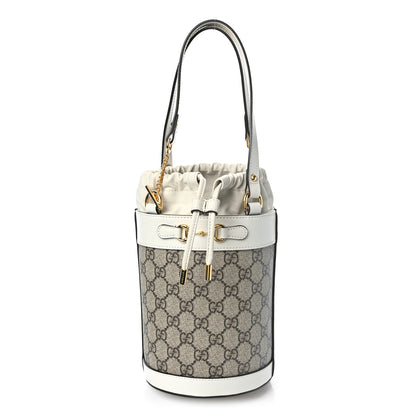 Gucci GG Supreme Monogram Azalea Sakai Calfskin Small Horsebit 1955 Drawstring Bucket Bag Beige Ebony Mystic White 1 of 10