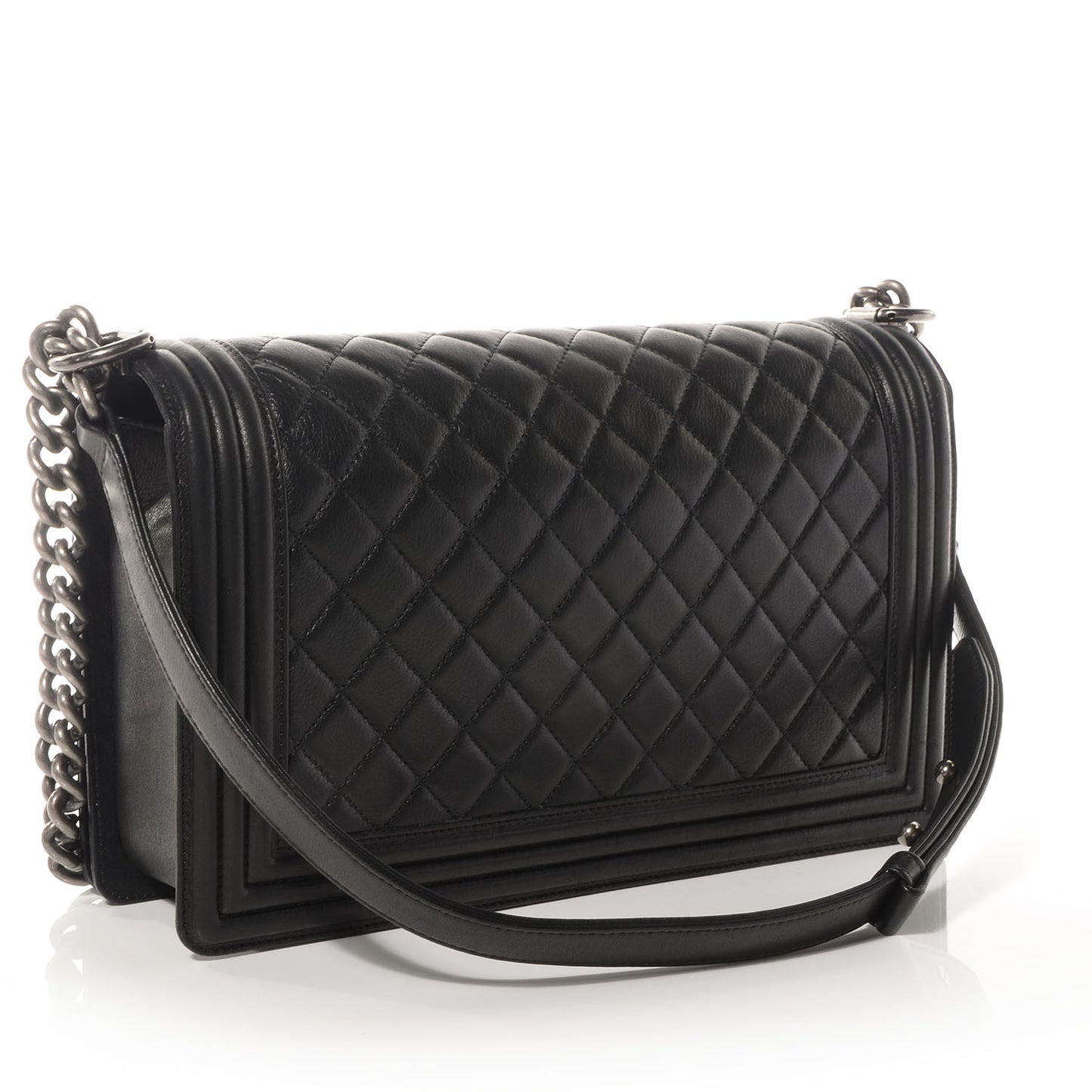 Metallic Calfskin Quilted Medium Boy Flap Black