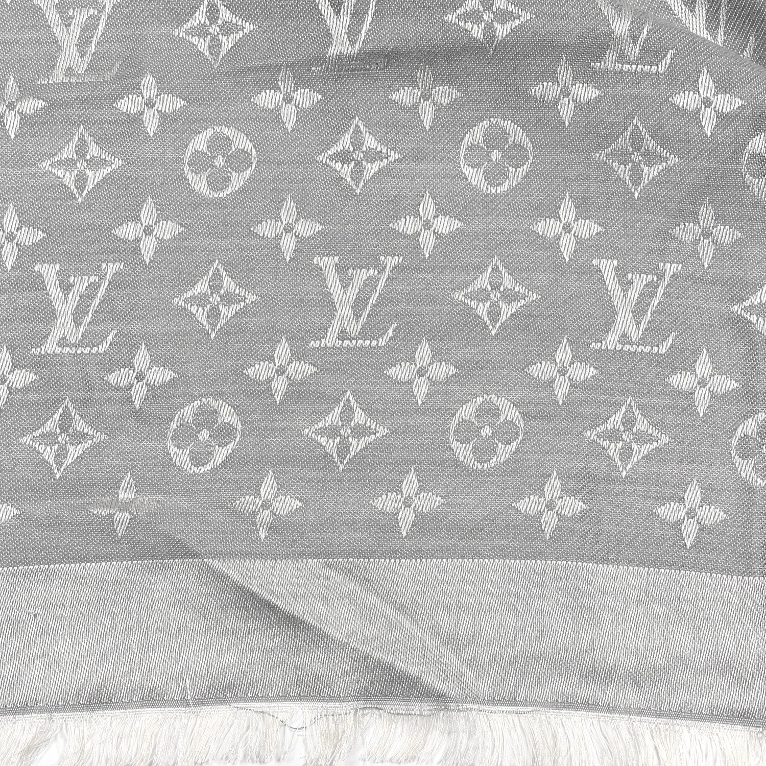Louis Vuitton Wool Silk Monogram Denim Shawl Pearl Grey 5 of 6
