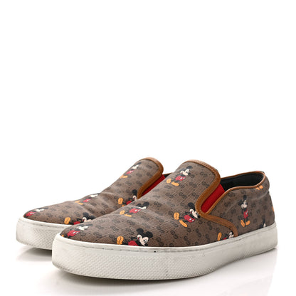 Gucci X DISNEY Mini Vintage GG Supreme Monogram Mickey Mouse Mens Slip-On Sneakers 9 Beige Vintage Sun Oil 3 of 10