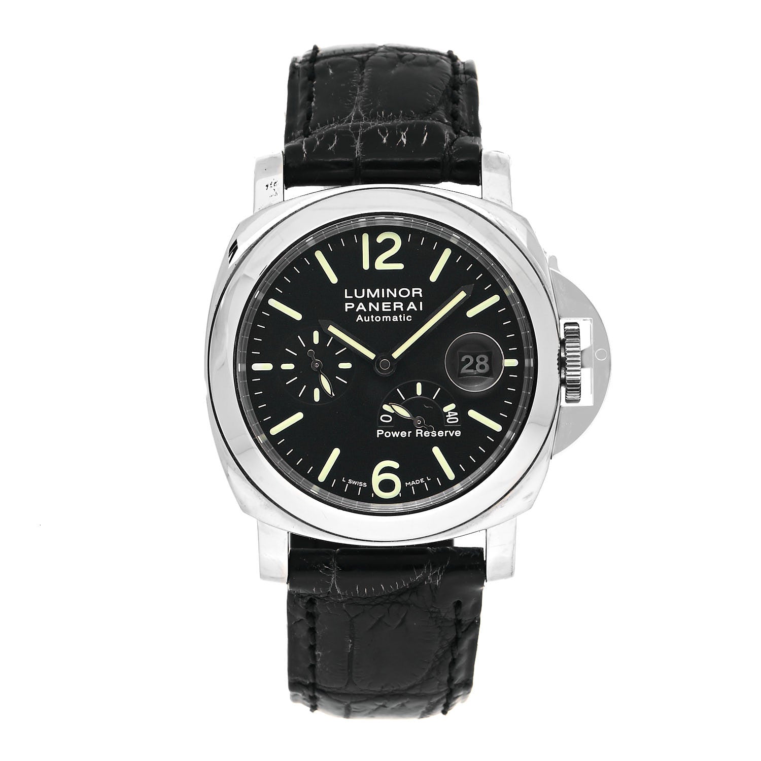 Panerai Stainless Steel Alligator 44mm Luminor 3 Day Power Reserve Automatic Watch Black PAM00090 1 of 5