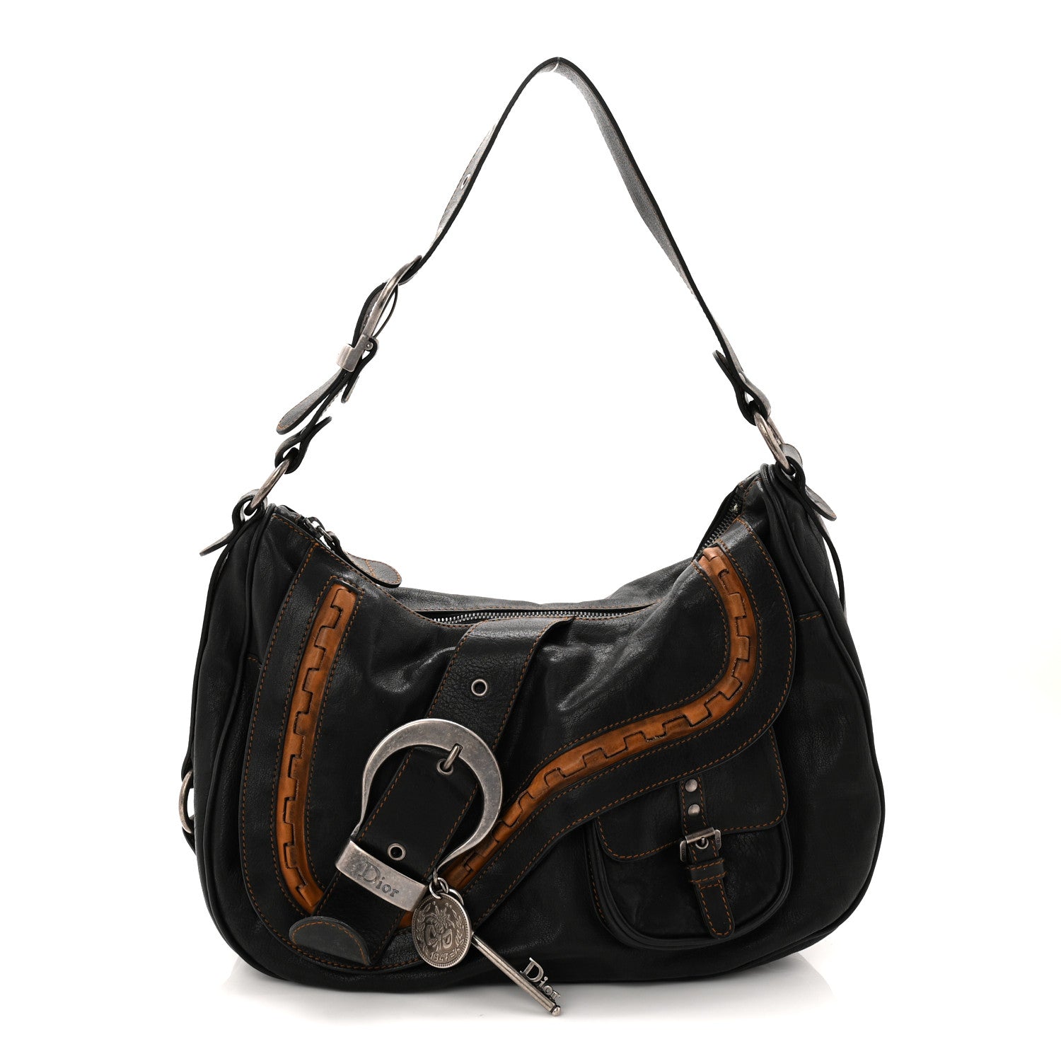 Christian Dior Calfskin Medium Gaucho Double Saddle Bag Black 1 of 10