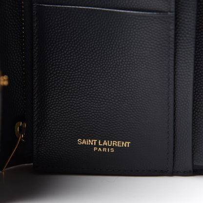 Saint Laurent Grain De Poudre Matelasse Chevron Monogram Compact Tri Fold Wallet Smog 6 of 7
