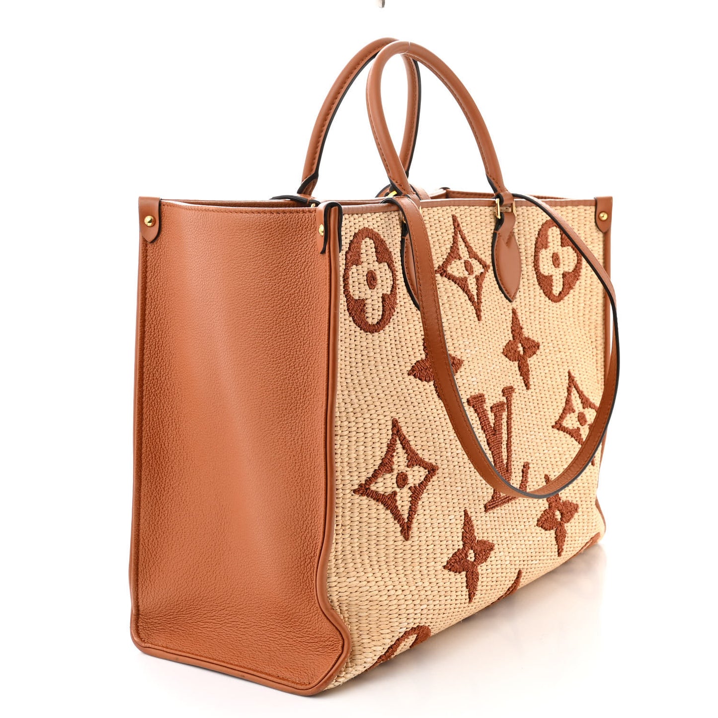Raffia Calfskin Monogram Giant Onthego GM Tan