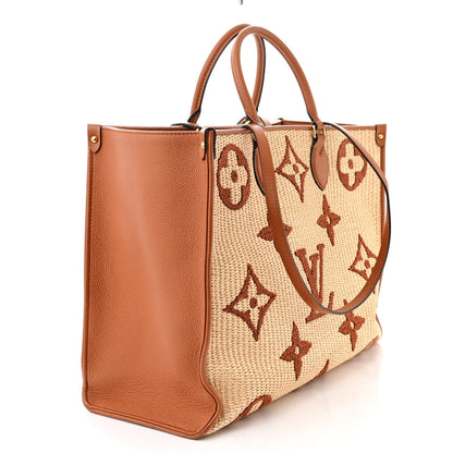 Louis Vuitton Raffia Calfskin Monogram Giant Onthego GM Tan 3 of 11