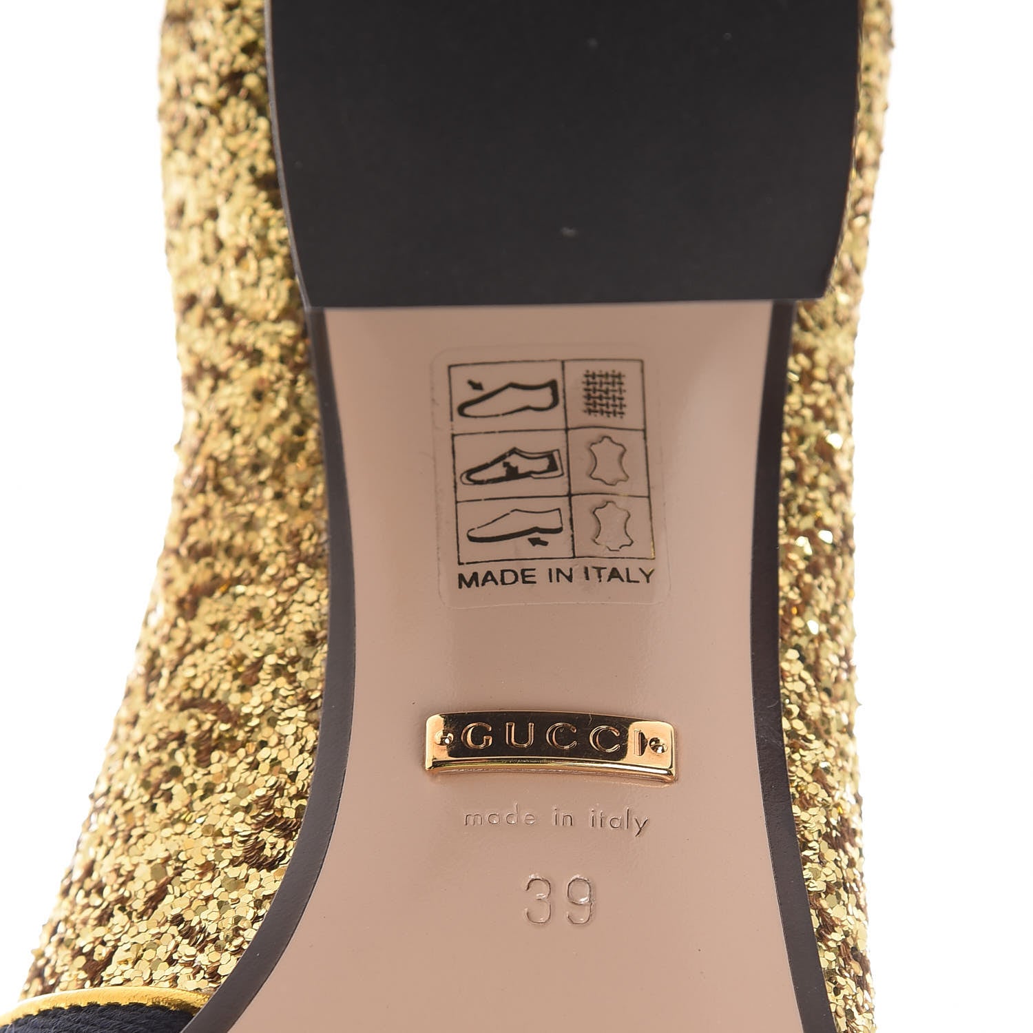 Gucci Glitter Nappa Web Peyton 75mm Loafer Pumps 39 Oro Vecchio 6 of 10