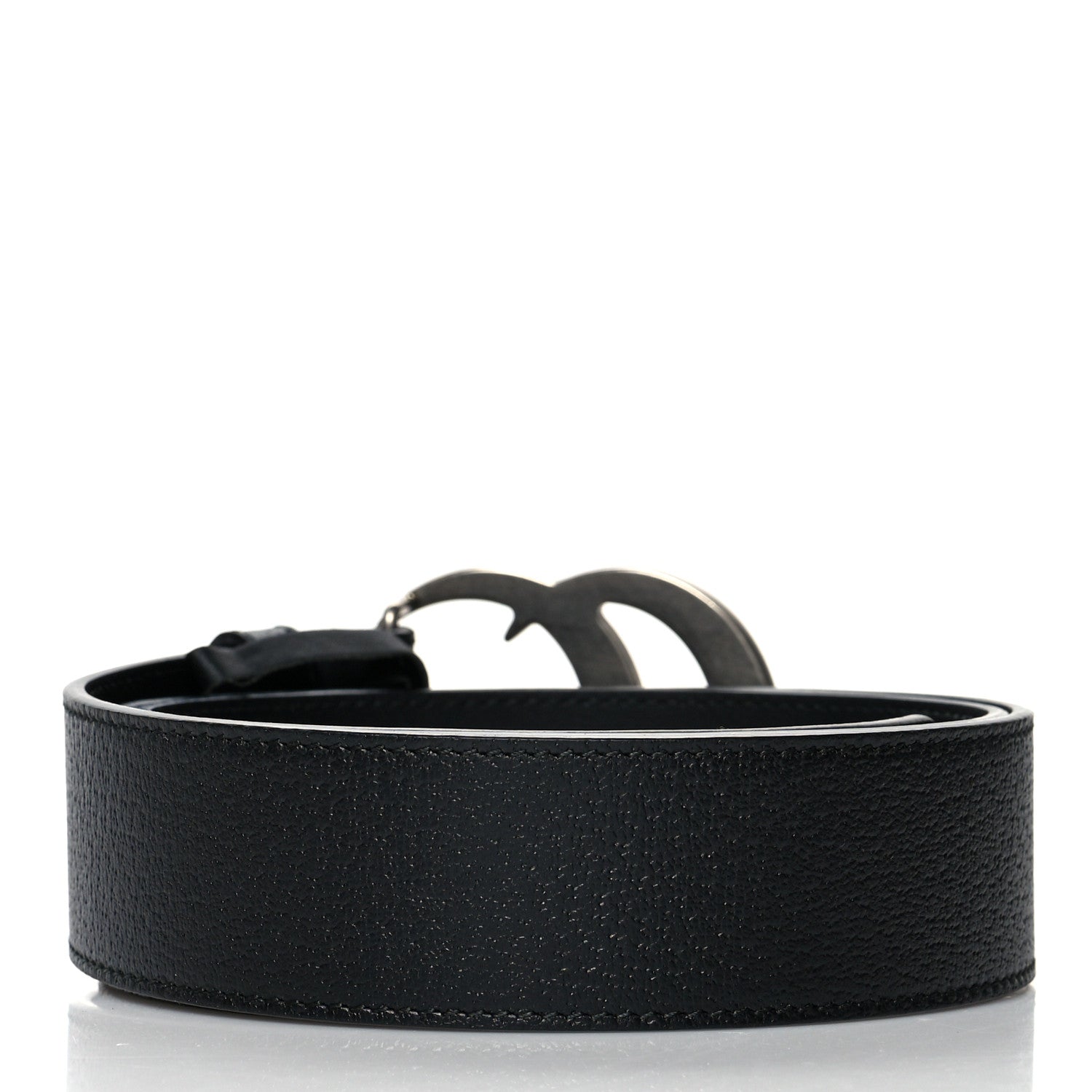 Gucci Textured Dollar Calfskin Nickel Double G 40mm Belt 95 38 Black 2 of 5