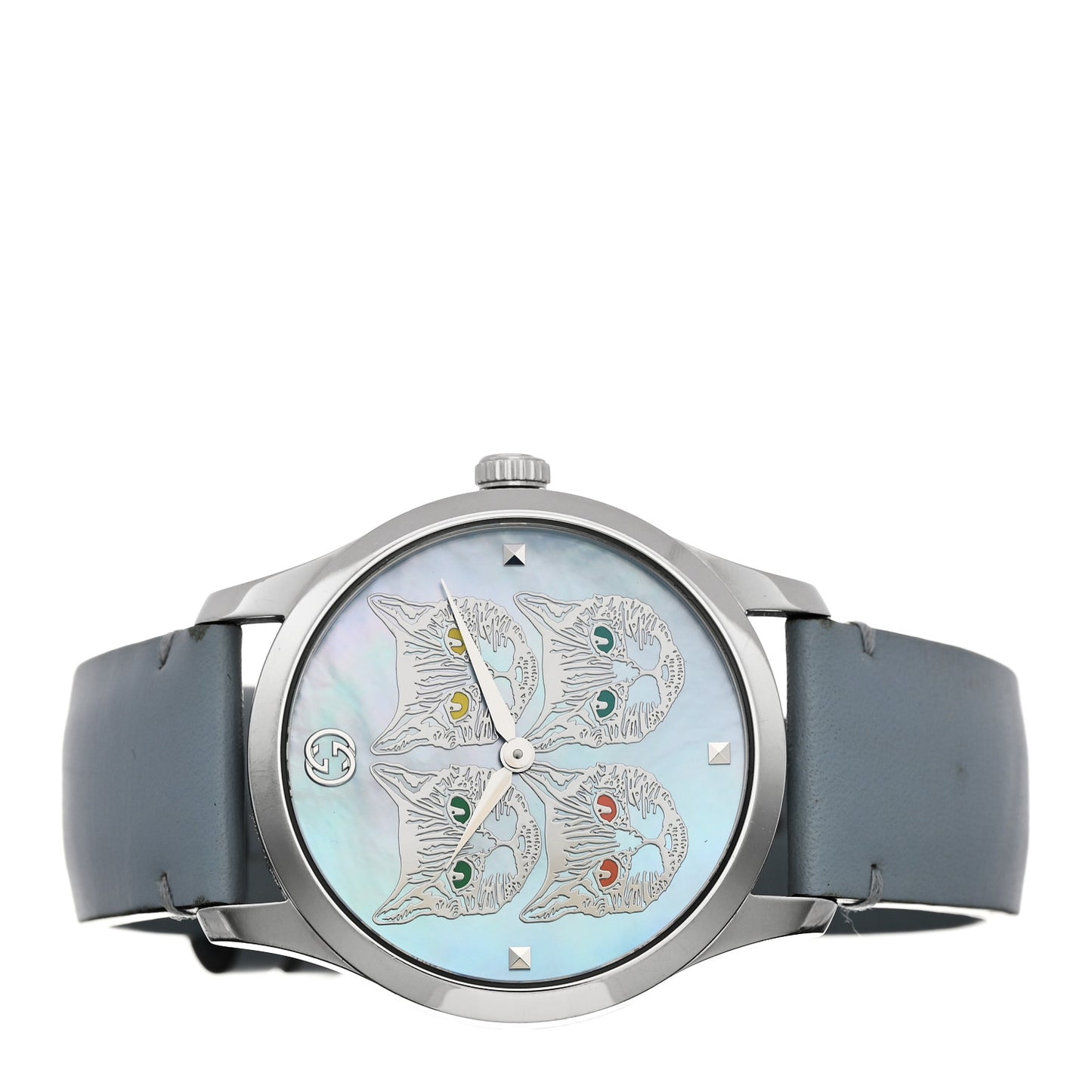 Stainless Steel Calfskin Blue Mother of Pearl 38mm G-Timeless Cat Quartz Watch