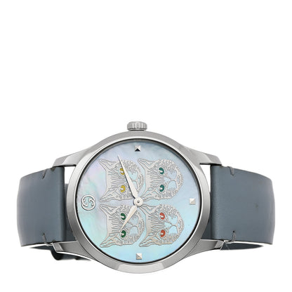 Gucci Stainless Steel Calfskin Blue Mother of Pearl 38mm G-Timeless Cat Quartz Watch 2 of 4