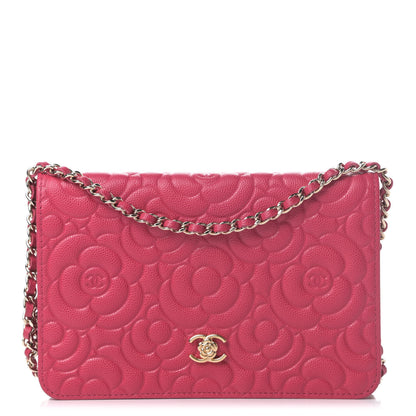 Chanel Caviar Camellia Embossed Wallet On Chain WOC Fuschia 1 of 5