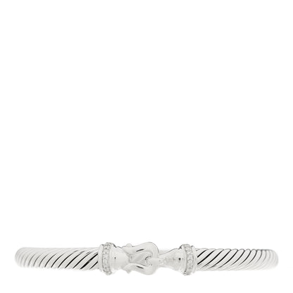 David Yurman Sterling Silver Diamond 5mm Cable Buckle Bracelet 1 of 4
