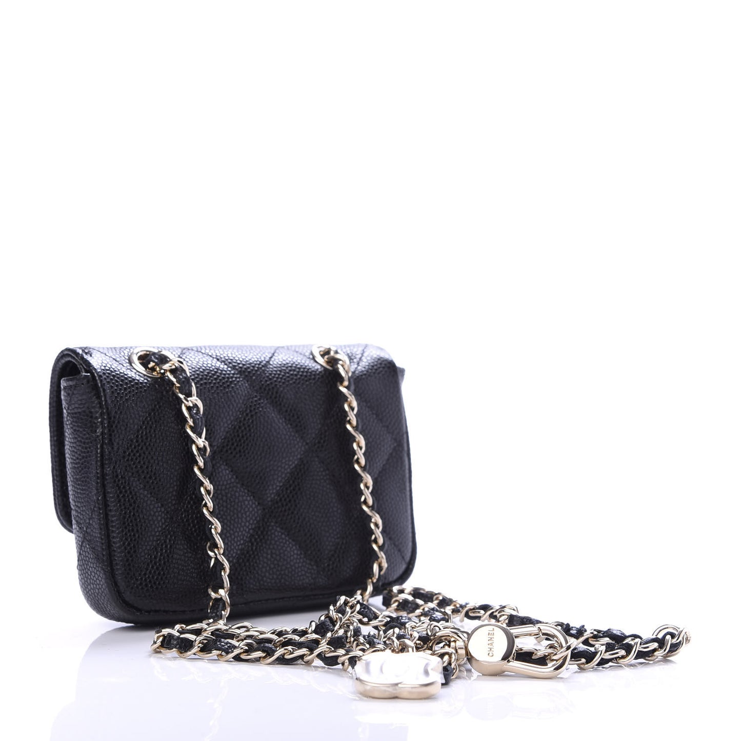 Caviar Quilted Flap Chain Waist Bag Black