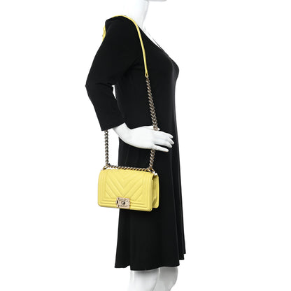 Chanel Caviar Chevron Quilted Small Boy Flap Yellow 2 of 10