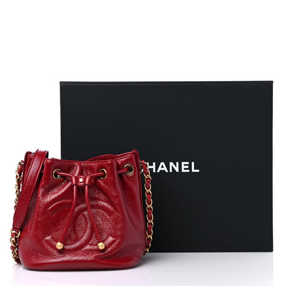 Chanel Shiny Aged Calfskin CC Chain Mini Drawstring Bag Red 10 of 10