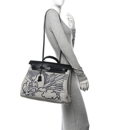 Hermes Vache Hunter Toile H Pegase Pop Herbag Zip Retourne 39 MM Bleu Indigo Ecru Black 2 of 12