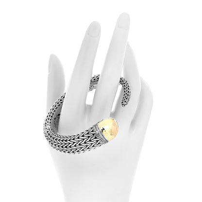 John Hardy Sterling Silver 18K Yellow Gold Diamond 17mm Classic Chain Hammered Kick Cuff Bracelet 2 of 5